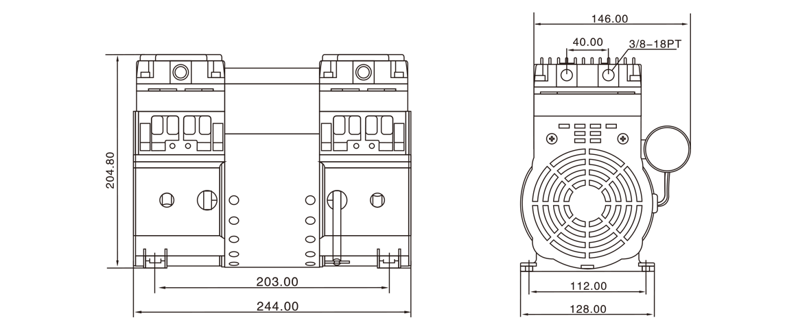 HP-2000H活(huo)塞真空(kong)泵(beng) 尺寸(cun)圖