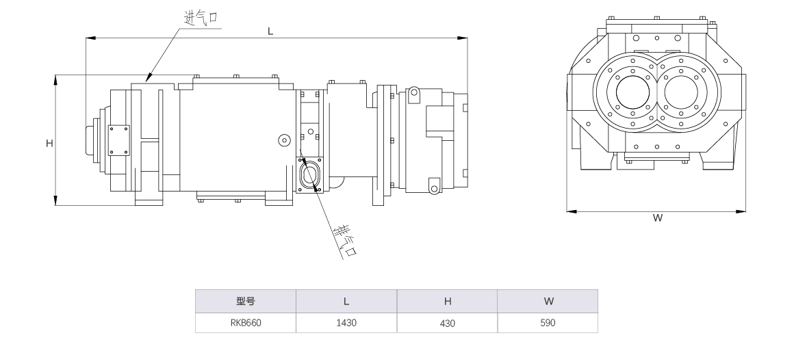 RKB0660榦(gan)式螺(luo)桿真(zhen)空泵(beng) 水(shui)冷(leng)尺寸(cun)圖(tu)